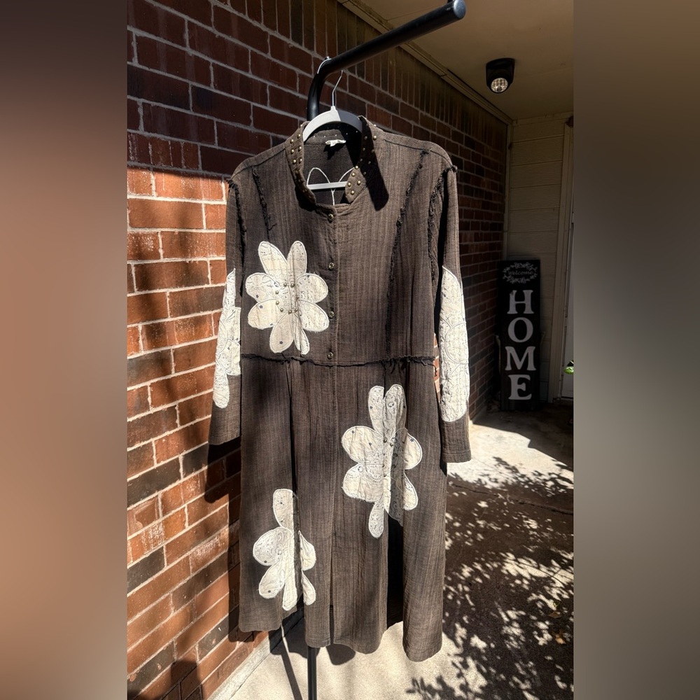 POL MoonShadow Oversized Brown Floral Patchwork Duster Jacket Studded Size Small - Picture 2 of 13